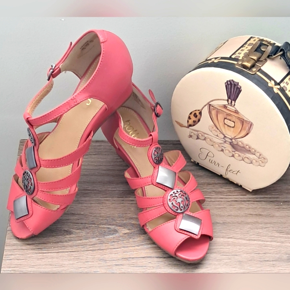Hotter Medium Pink Surabaya Comfort Concept Wedge Sandal Sz 6 Pre-Owned